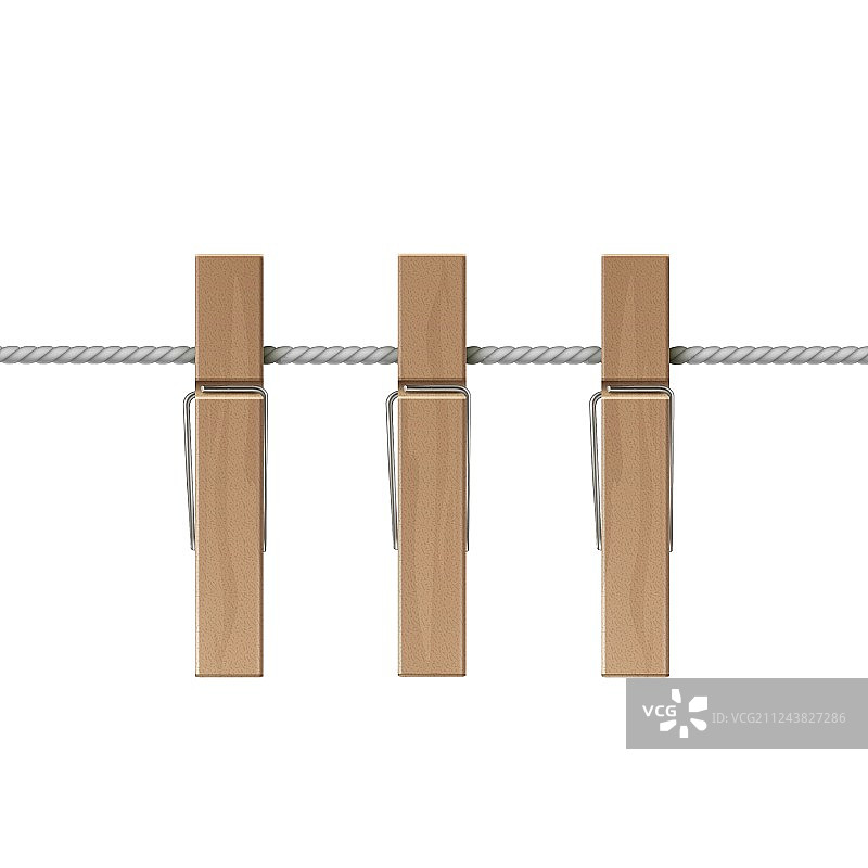孤立的木制晾衣夹绳子侧视图图片素材