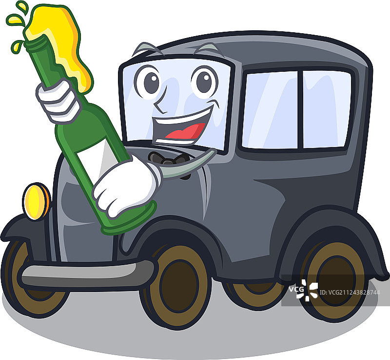 吉祥物风格的啤酒和老式微型车图片素材