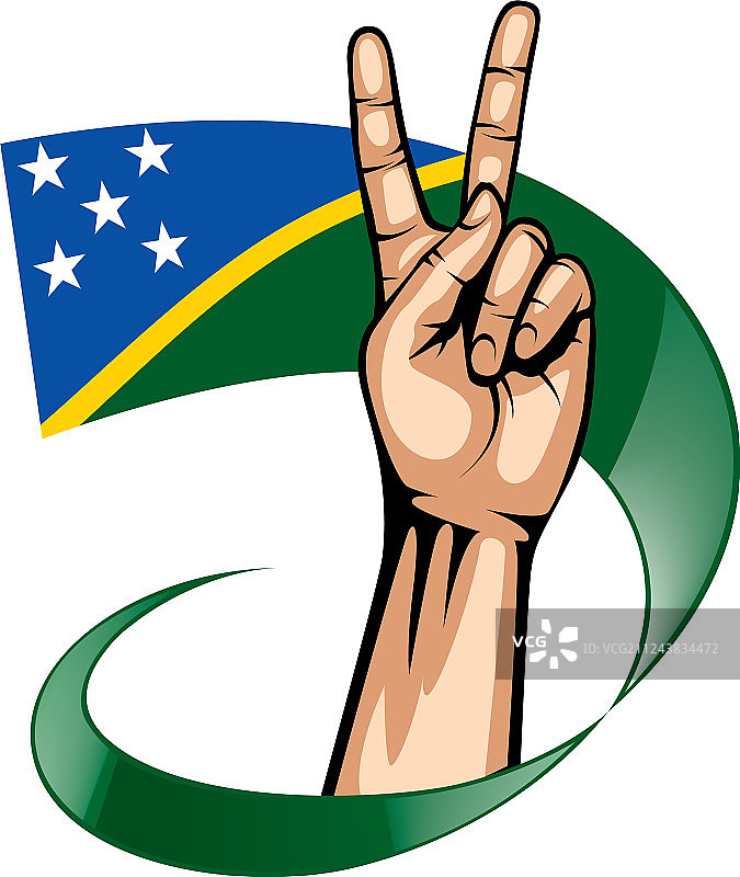 白色背景上的所罗门群岛国旗和手图片素材