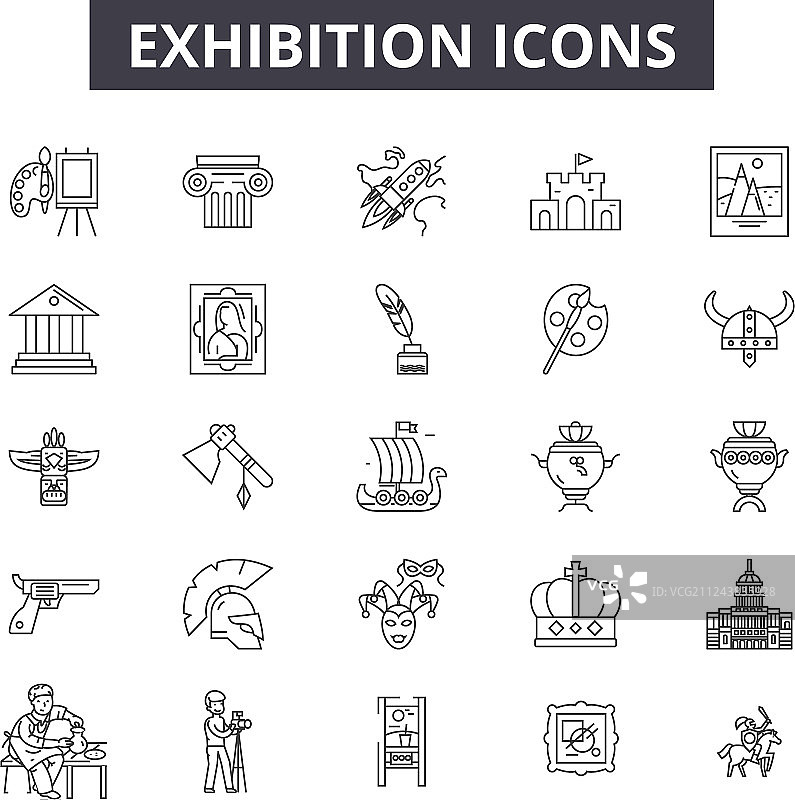 用于网页和移动设计的展览线条图标图片素材