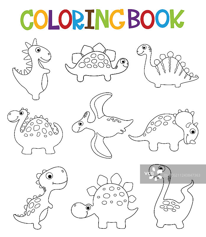 趣味卡通恐龙涂色书图片素材
