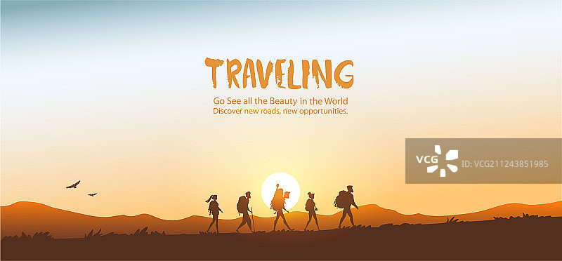 徒步日落图片素材