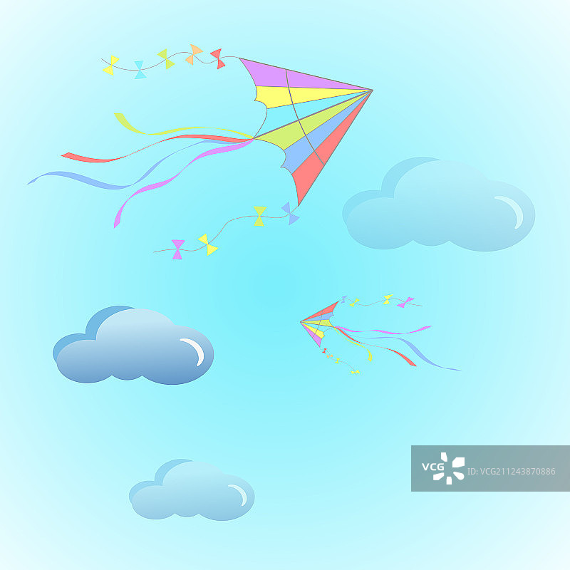 在云层之上放飞彩色风筝图片素材