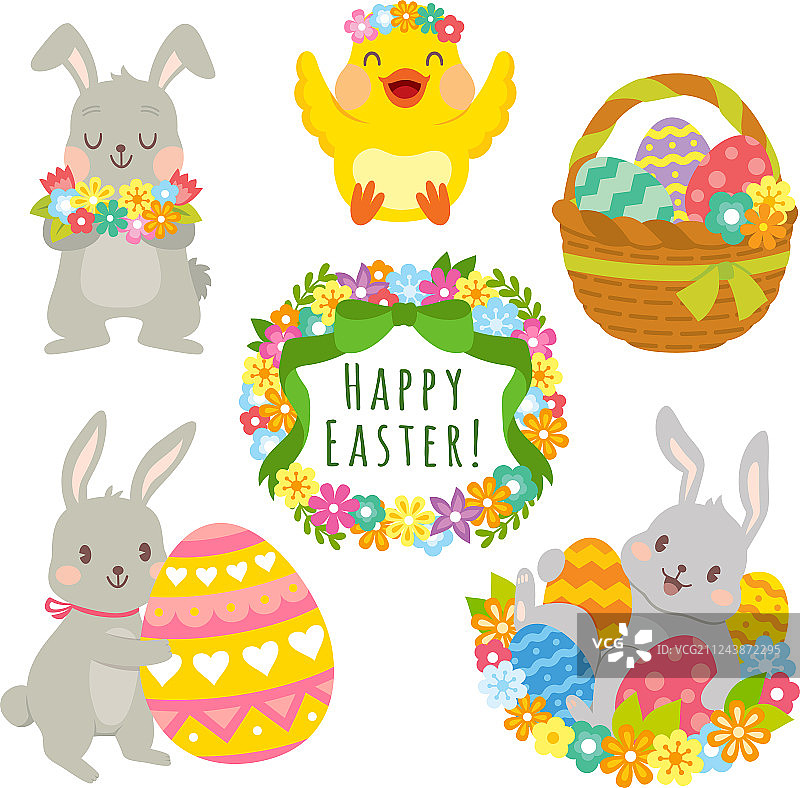 复活节动物剪贴画套装图片素材