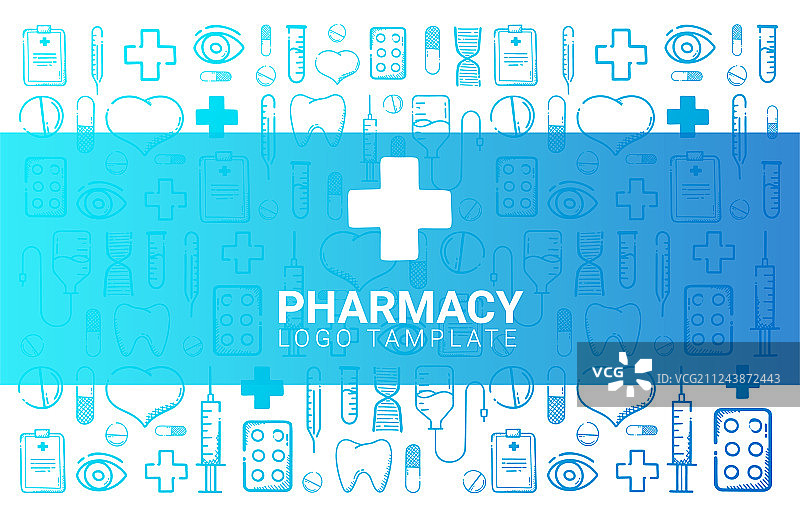 带有涂鸦背景的药房和医疗横幅图片素材
