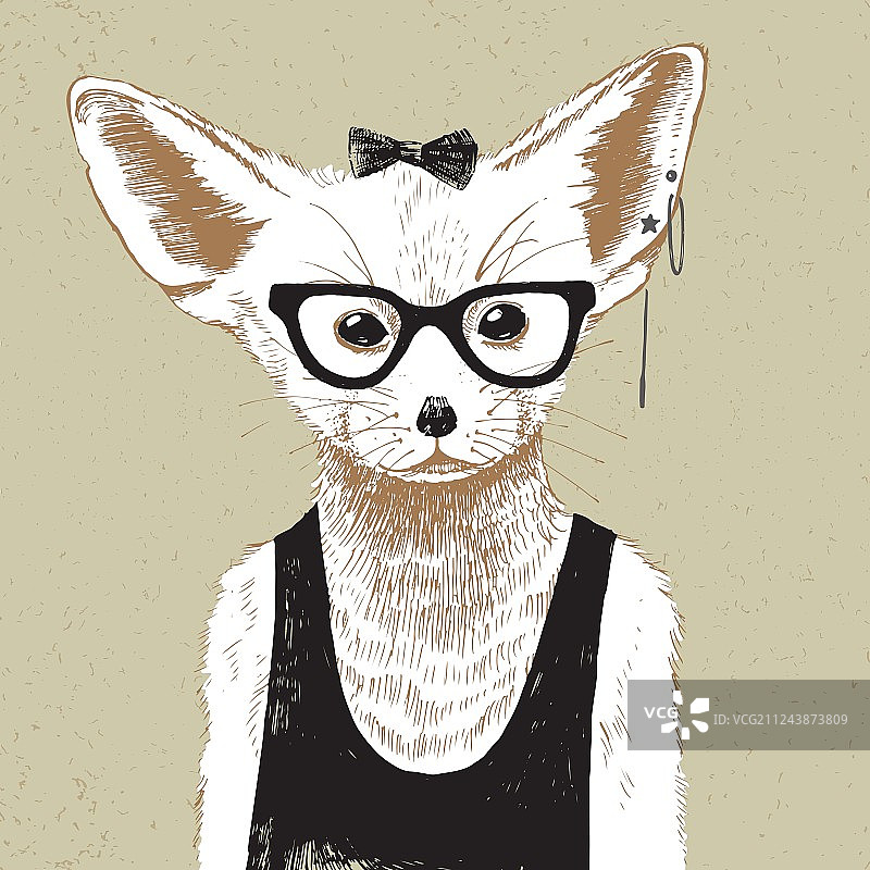 手绘穿着时髦的芬尼克狐图片素材