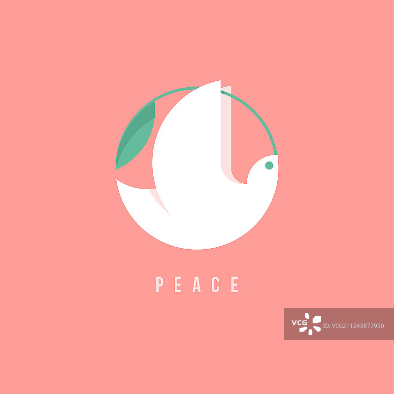 粉色背景上的衔绿枝和平鸽图片素材