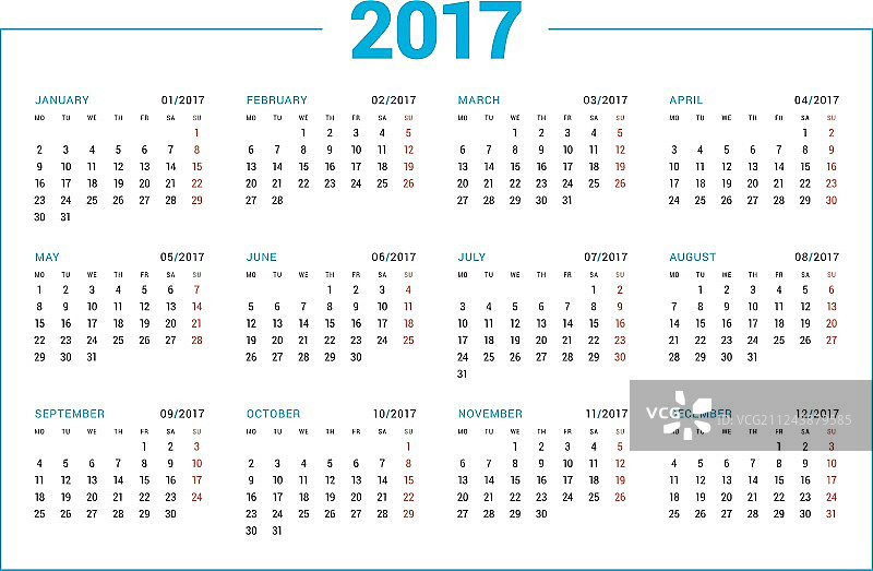 2017年日历，白色背景设计图片素材