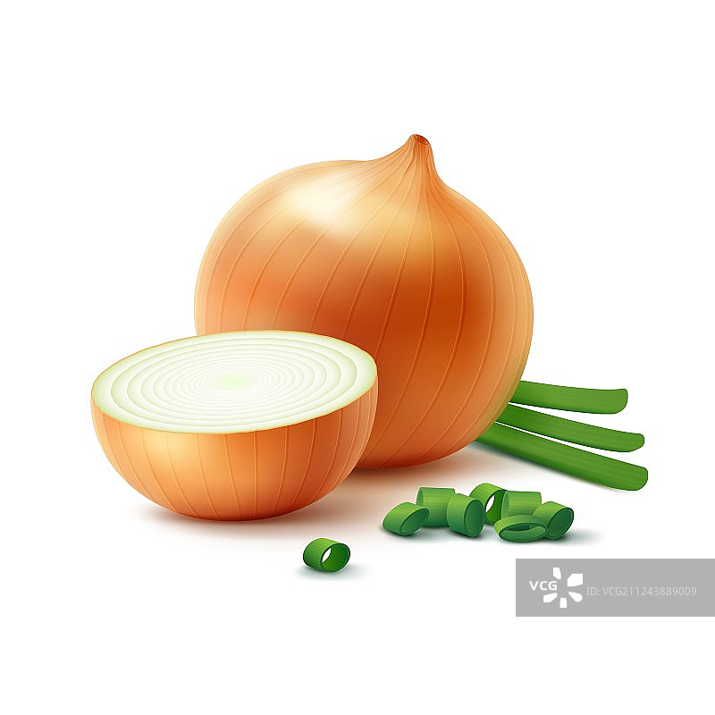 完整和切片的黄洋葱图片素材