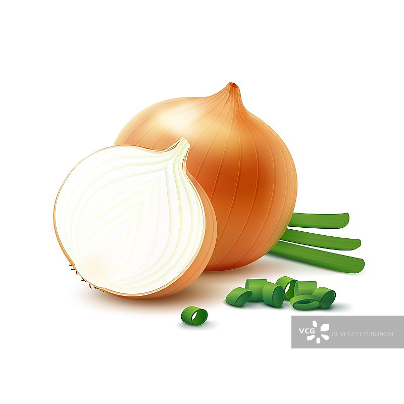 黄色洋葱和切碎的葱图片素材
