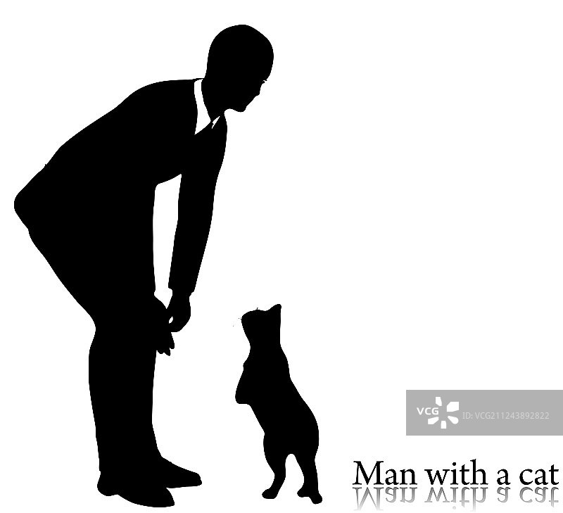带着猫的商务男士剪影图片素材