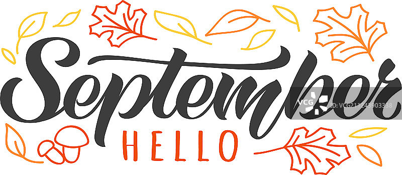 九月你好手绘字母卡片图片素材