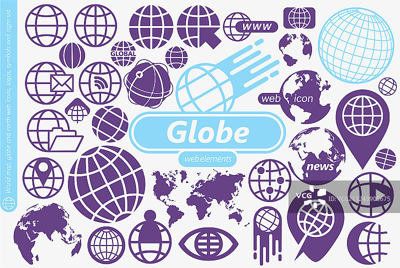 地球世界地图与地球标志图标图片素材