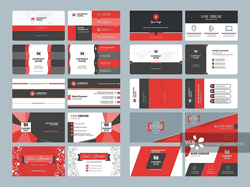 红色名片模板文具设计套装图片素材