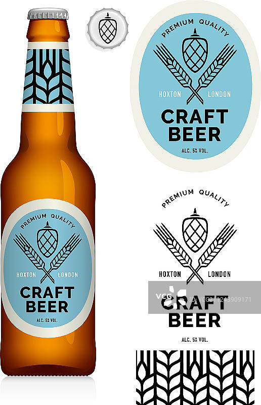 棕色330ml瓶装精酿啤酒颈标图片素材