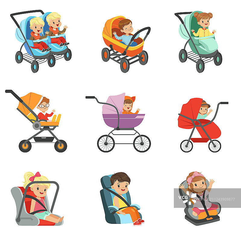 不同类型的儿童婴儿车合集图片素材