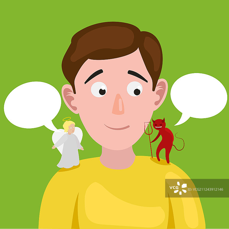 肩膀上有天使和魔鬼的男人图片素材