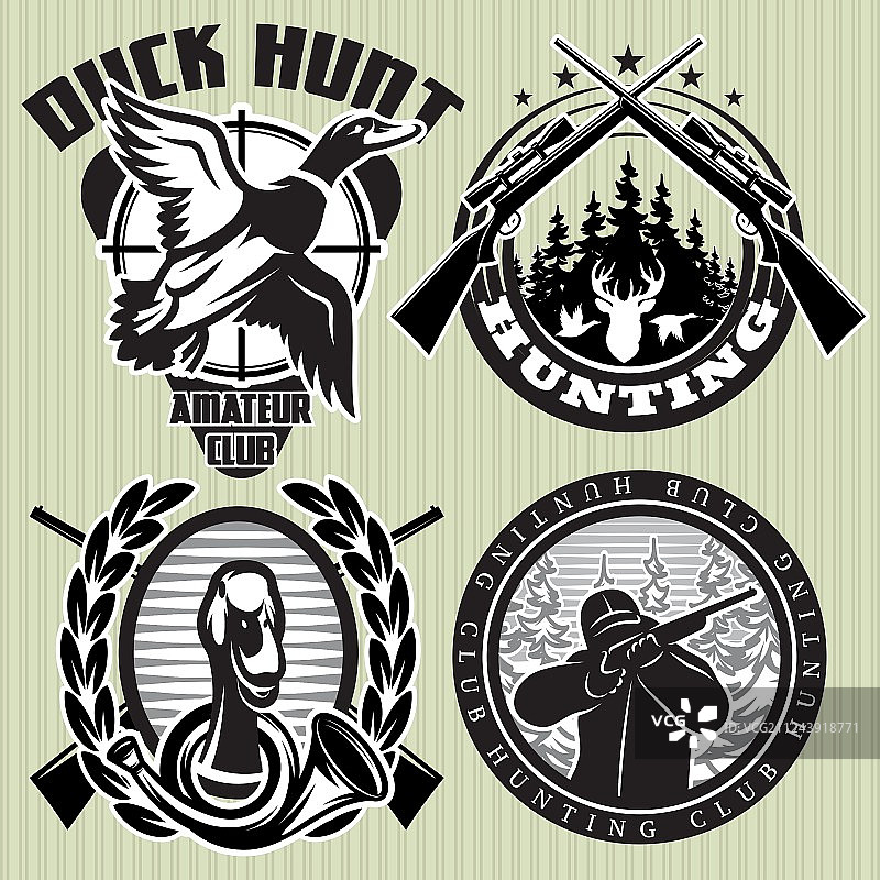 一组带野鸭的狩猎标签图片素材