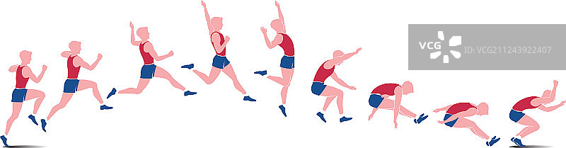运动员跳跃动作的连续图标图片素材