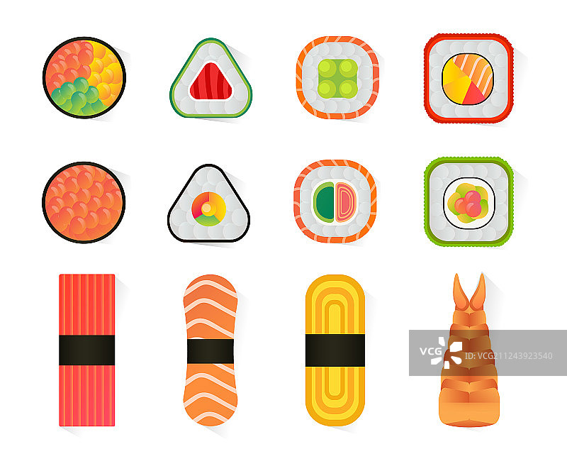 白色背景上的寿司和寿司卷图片素材