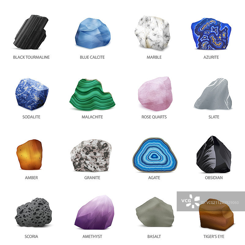 逼真风格的矿石图标合集图片素材