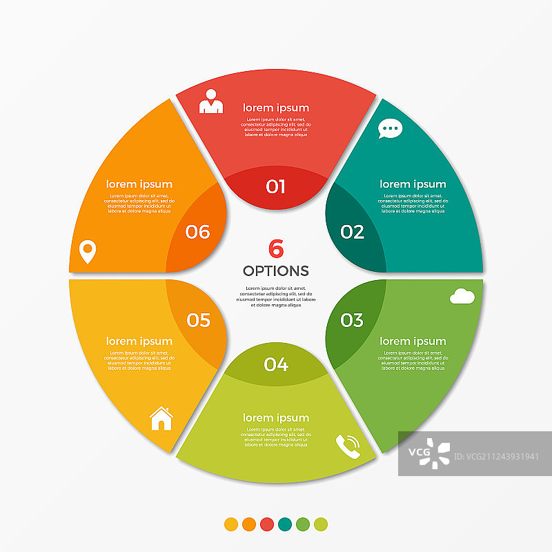 具有6个选项的圆形图表信息图模板图片素材
