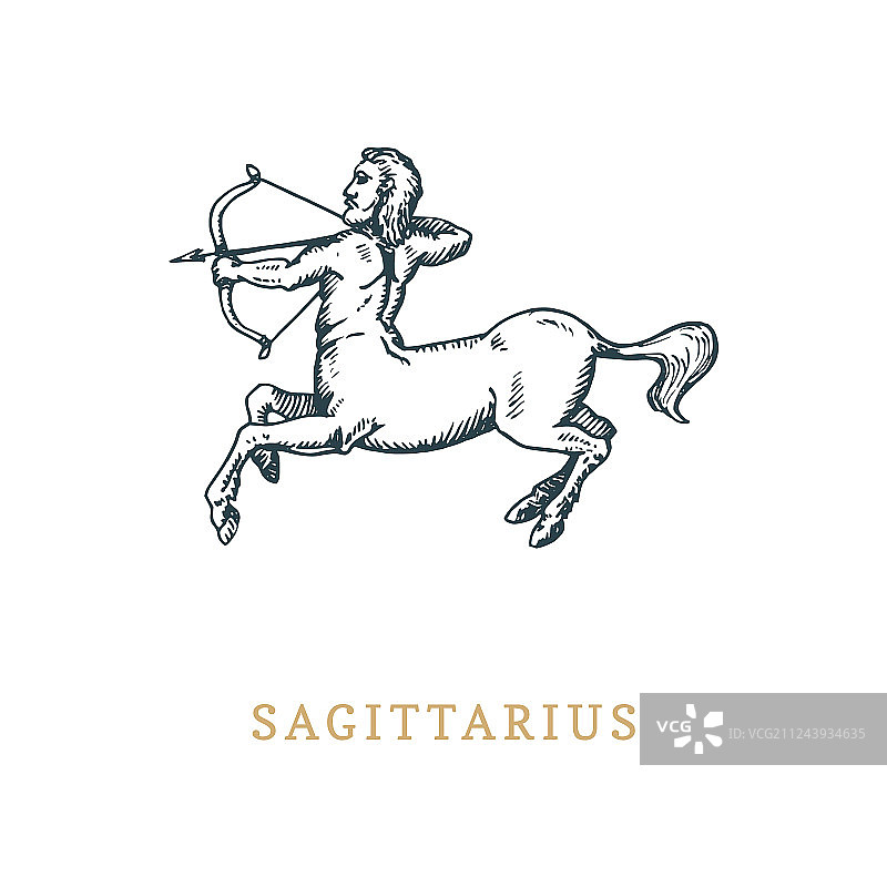 雕刻风格手绘射手座符号图片素材