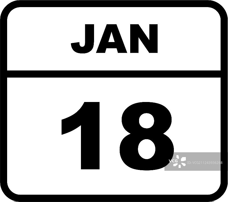 单日历上的1月18日日期图片素材