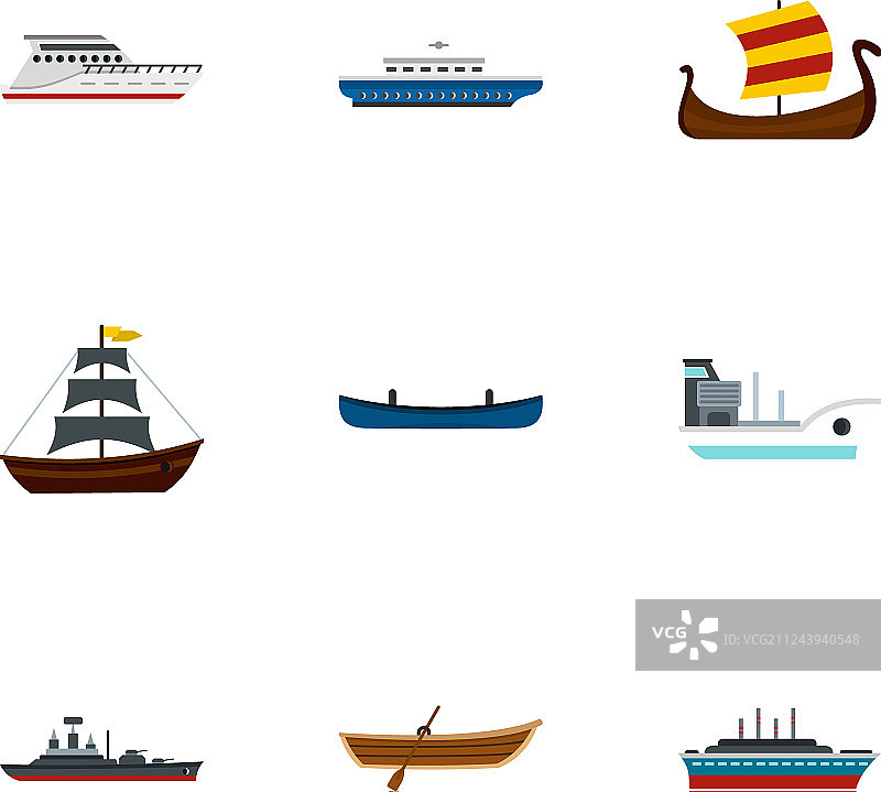 海上运输图标扁平风格合集图片素材