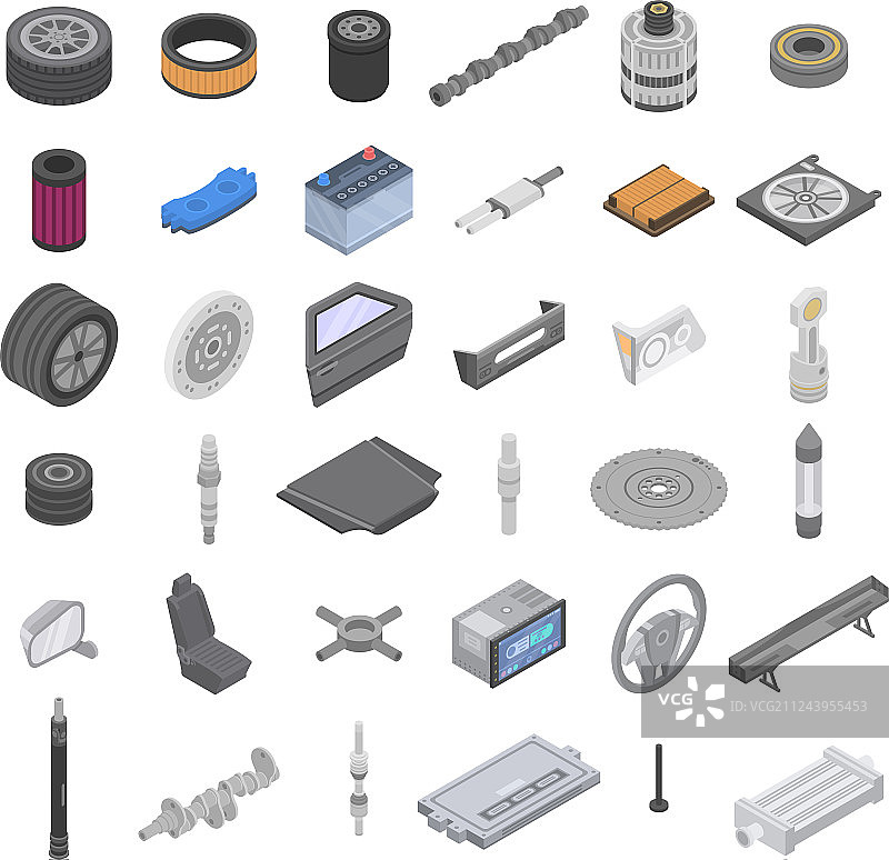 汽车零件图标等距风格图片素材