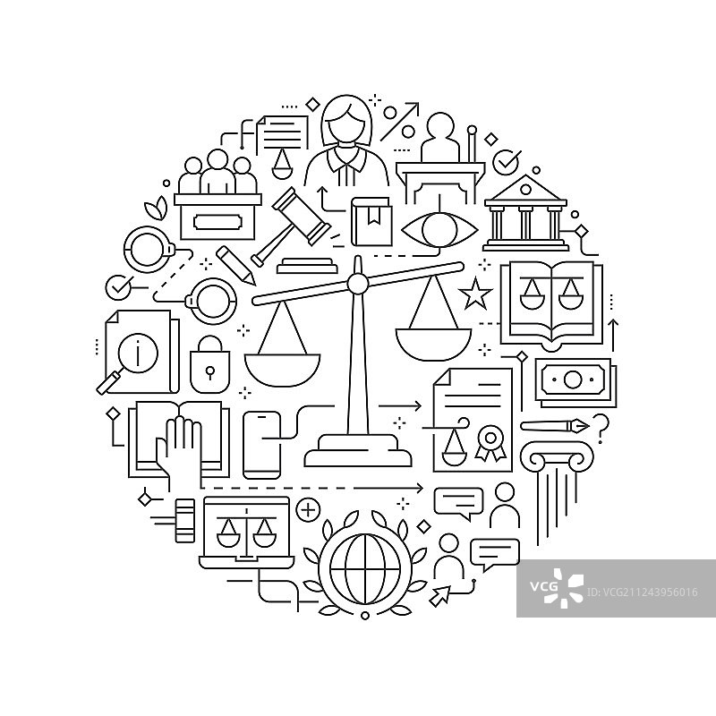 带有法律与正义图标的圆形设计元素图片素材