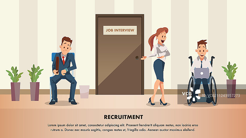 男人在门口等待工作面试，残疾员工图片素材