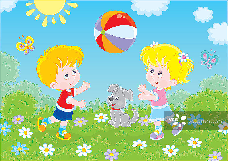 在游乐场玩彩色球的儿童图片素材