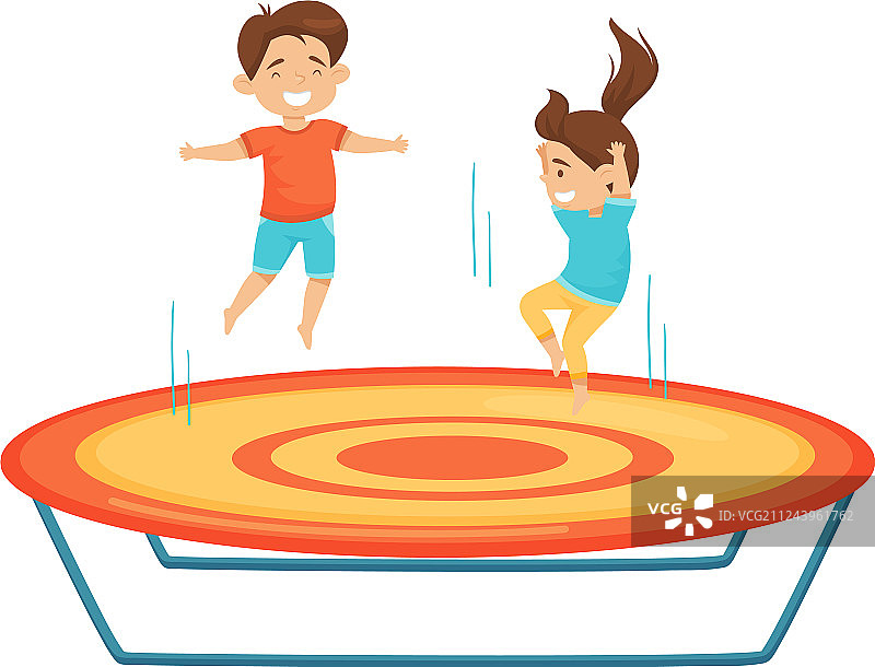 小男孩和女孩在蹦床上跳跃图片素材