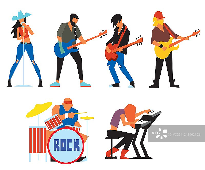 摇滚乐队音乐家，白色背景图片素材