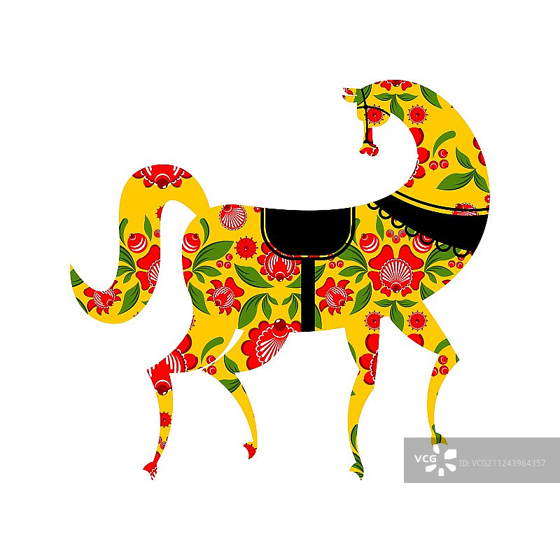 戈罗杰茨绘画：黑马与花卉元素图片素材