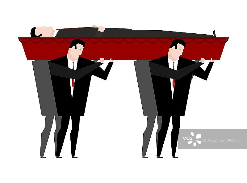 葬礼上，男人们抬着装有死者的红色木棺图片素材