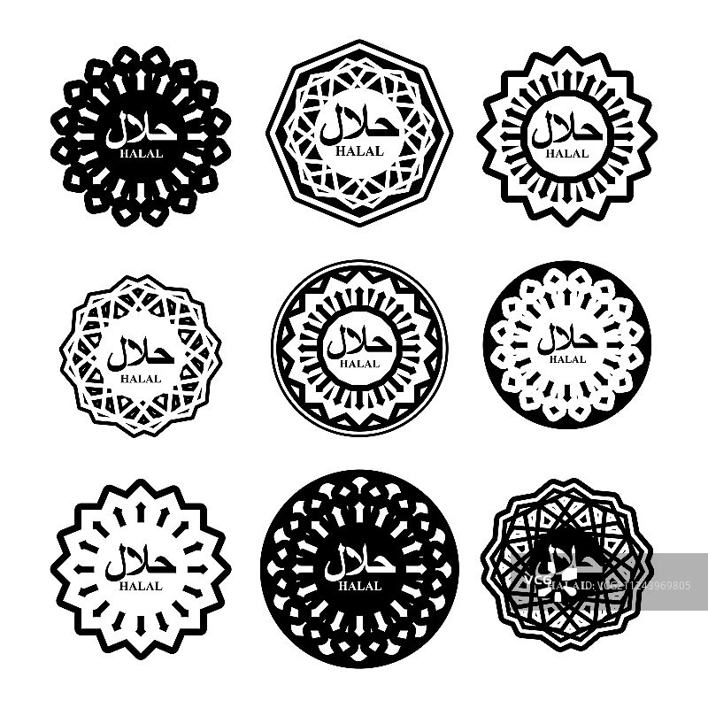 清真标志：穆斯林传统食品logo礼仪图片素材