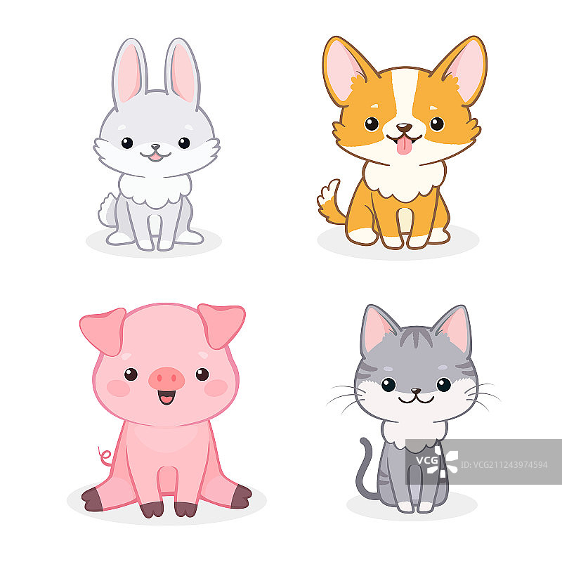 白色背景上的可爱动物隔离套装图片素材