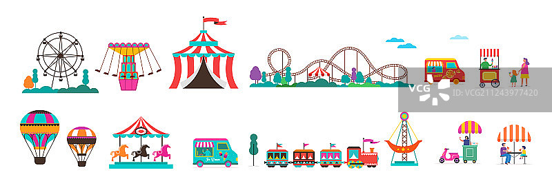 有旋转木马和热气球的游乐园图片素材