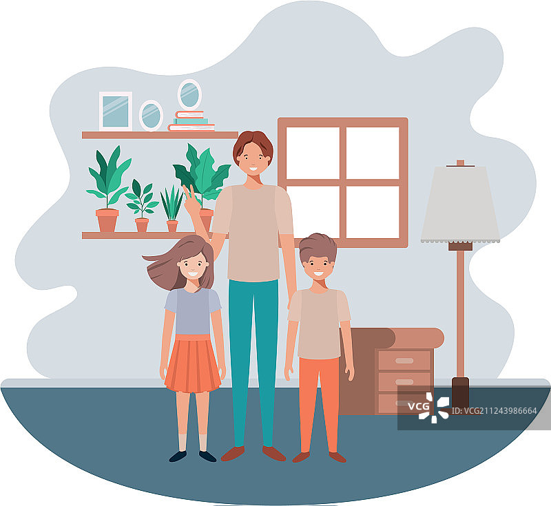 客厅里的父亲和孩子们图片素材