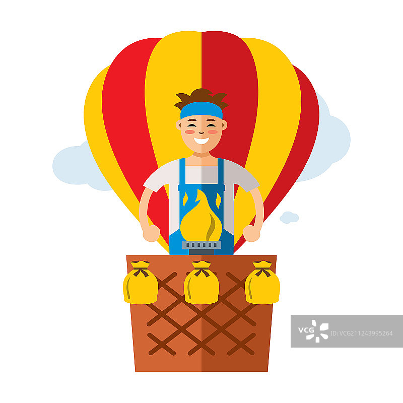 扁平风格的彩色热气球旅行图片素材