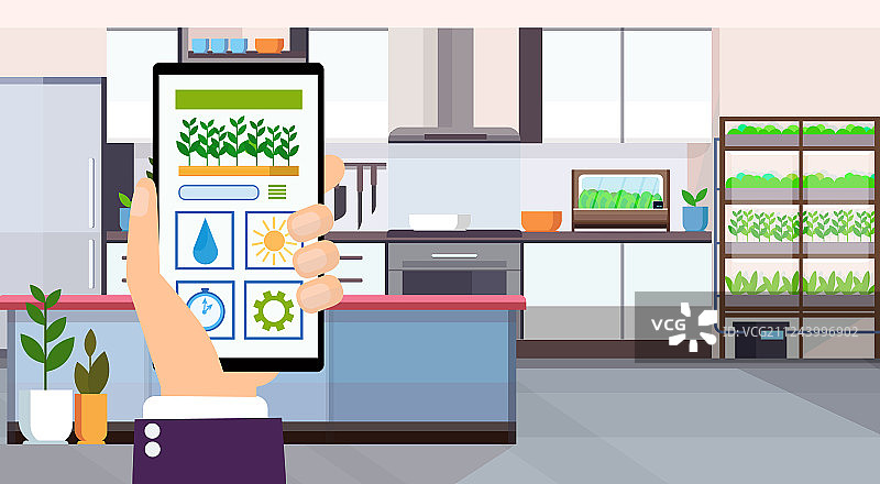 使用移动App智能控制植物的人手图片素材