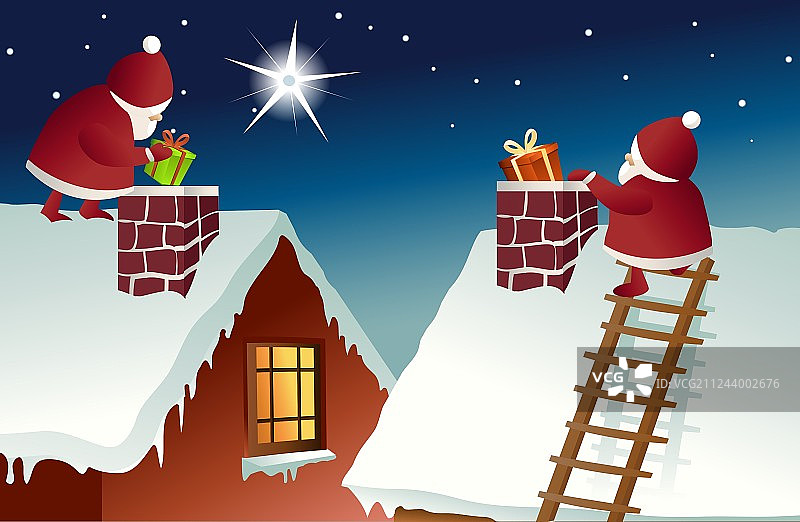 屋顶上的圣诞老人图片素材