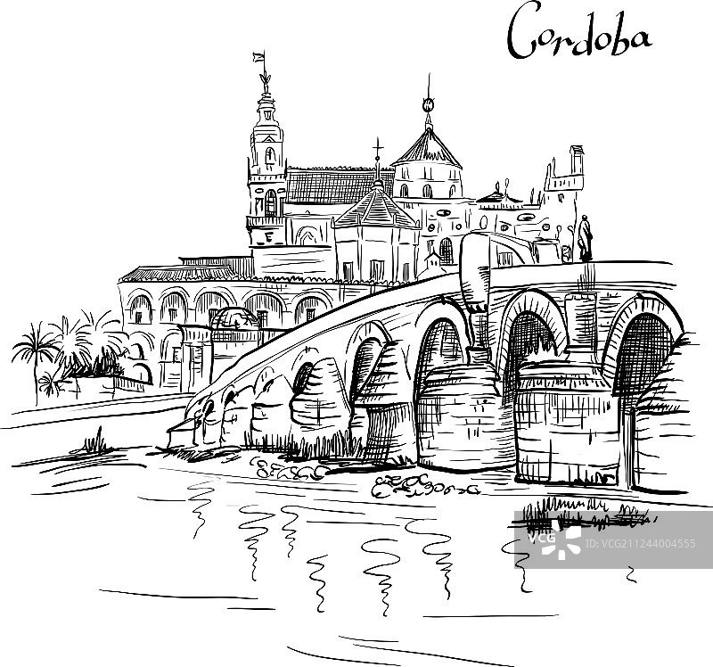 西班牙科尔多瓦清真寺及罗马桥图片素材