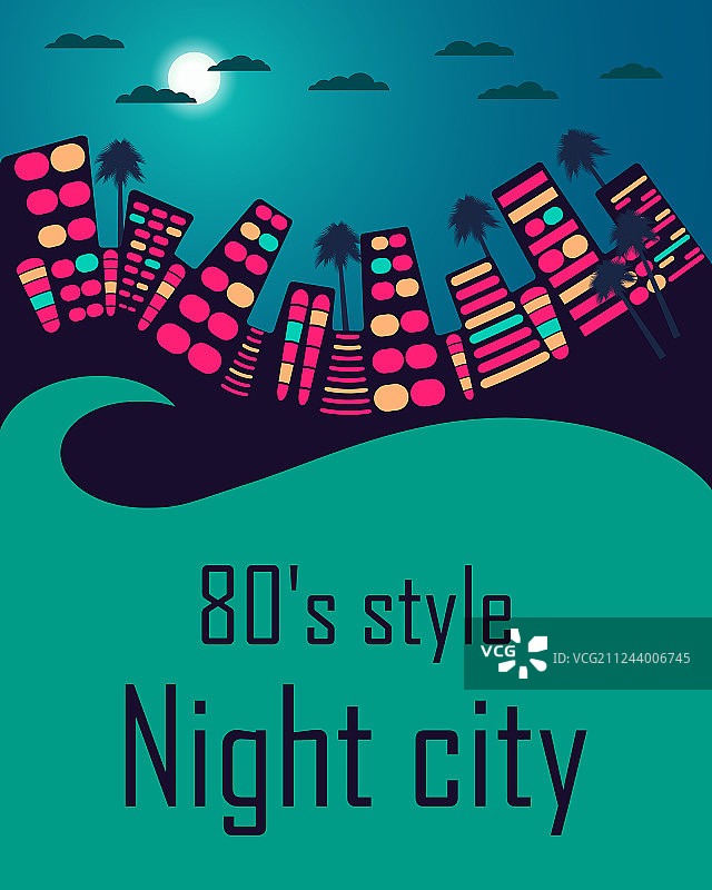 80年代风格的夜景城市图片素材
