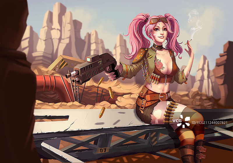 拿着武器的女孩 御姐 蒸汽朋克图片素材