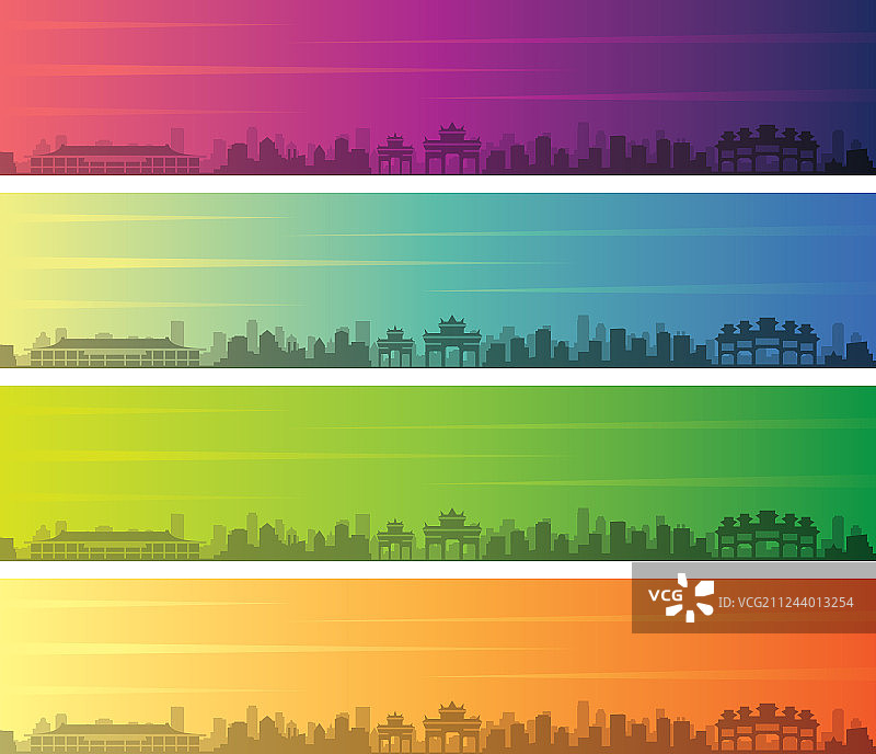 珠海多种颜色渐变天际线banner图片素材