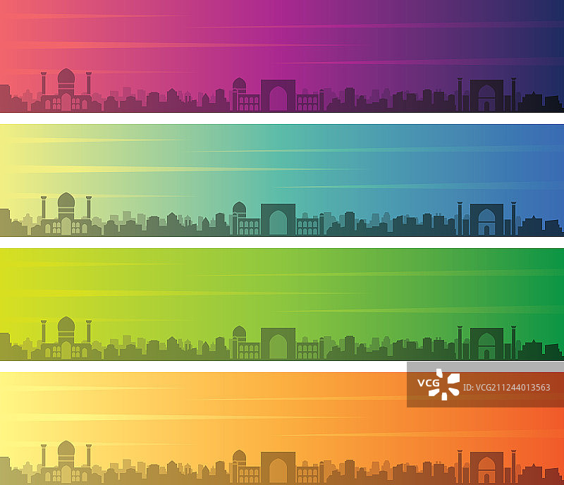 撒马尔罕多种渐变色天际线banner图片素材