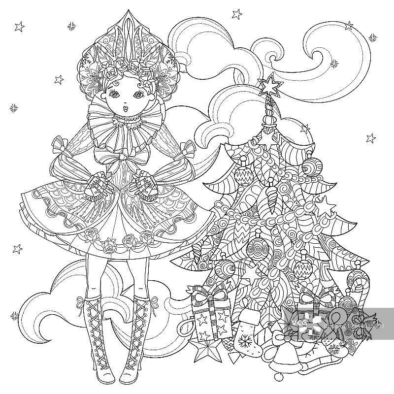 花丛中的可爱仙女涂鸦图片素材